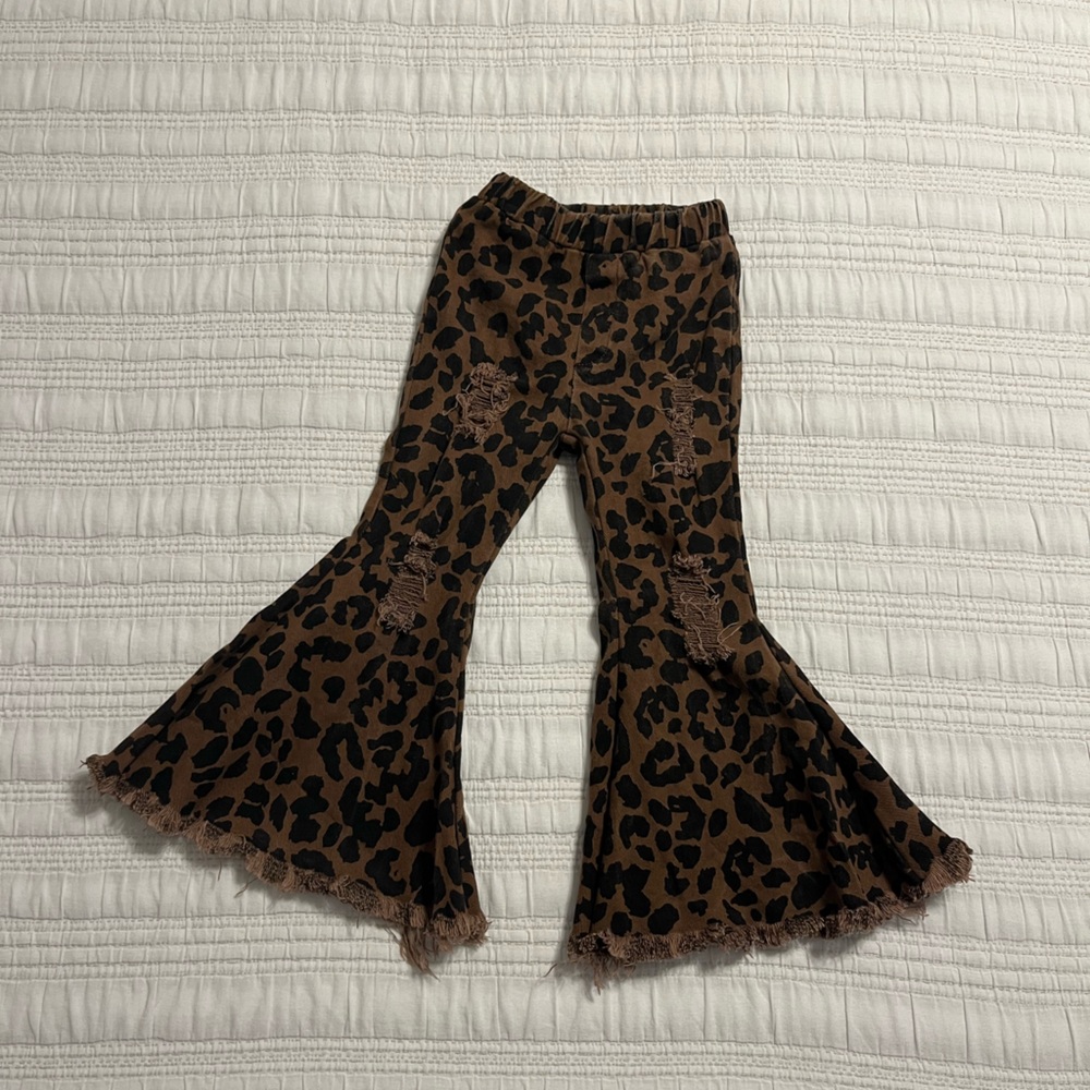 3T Bella Breeze Distressed Leopard Print Bell Bottoms
